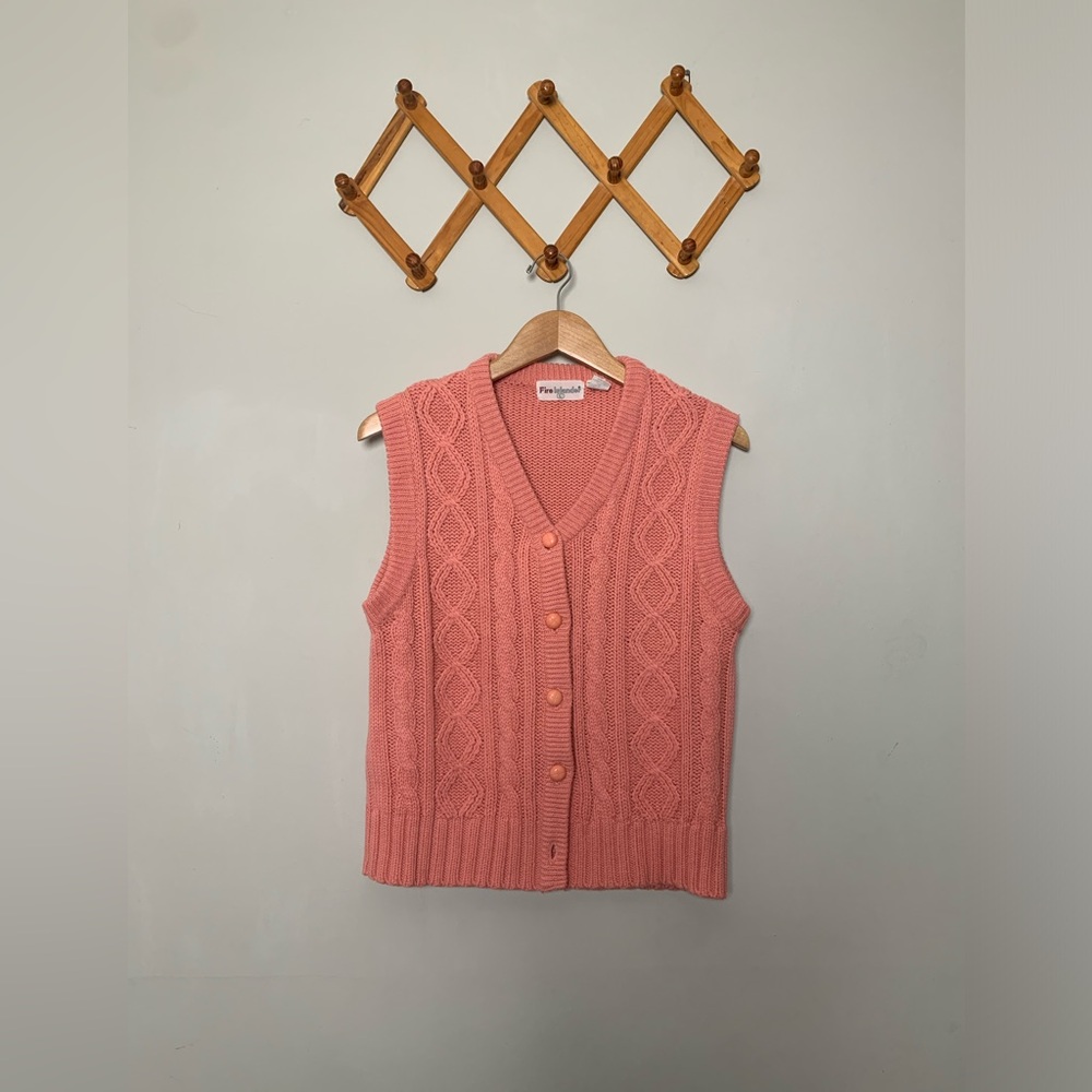 Vintage Fire Island Barbie Pink Button-up Sweater Vest SZ L